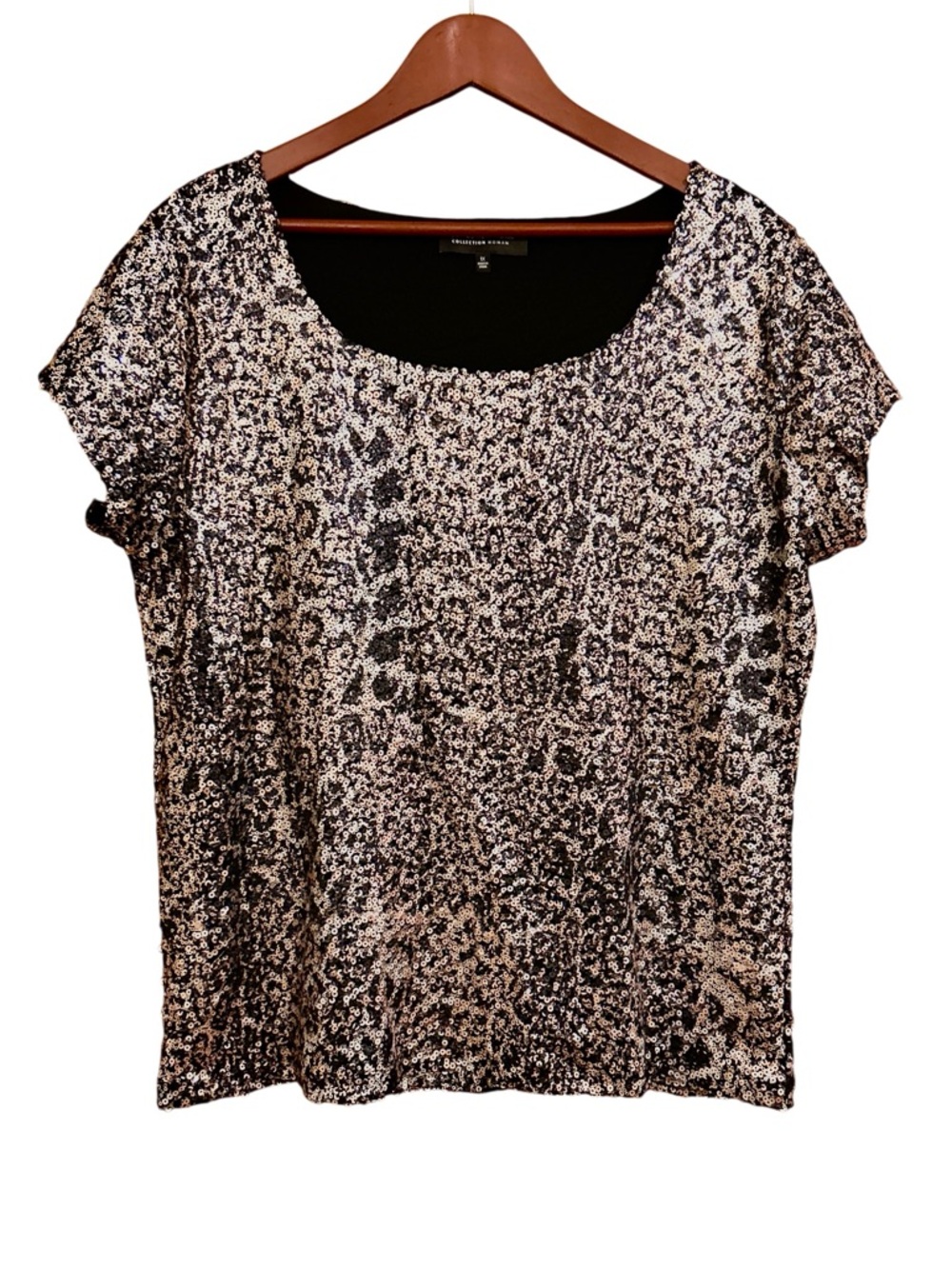 Jones New York Sequin Scoop Neck Short Sleeve Top Animal Snake Print Pattern